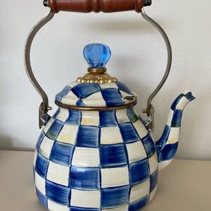 Mackenzie Childs Blue and White Checkered Teapot